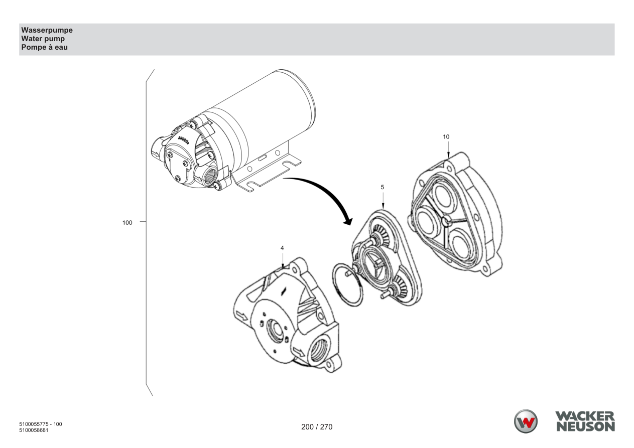 Wacker Neuson RD18-100 Roller Water pump parts diagram