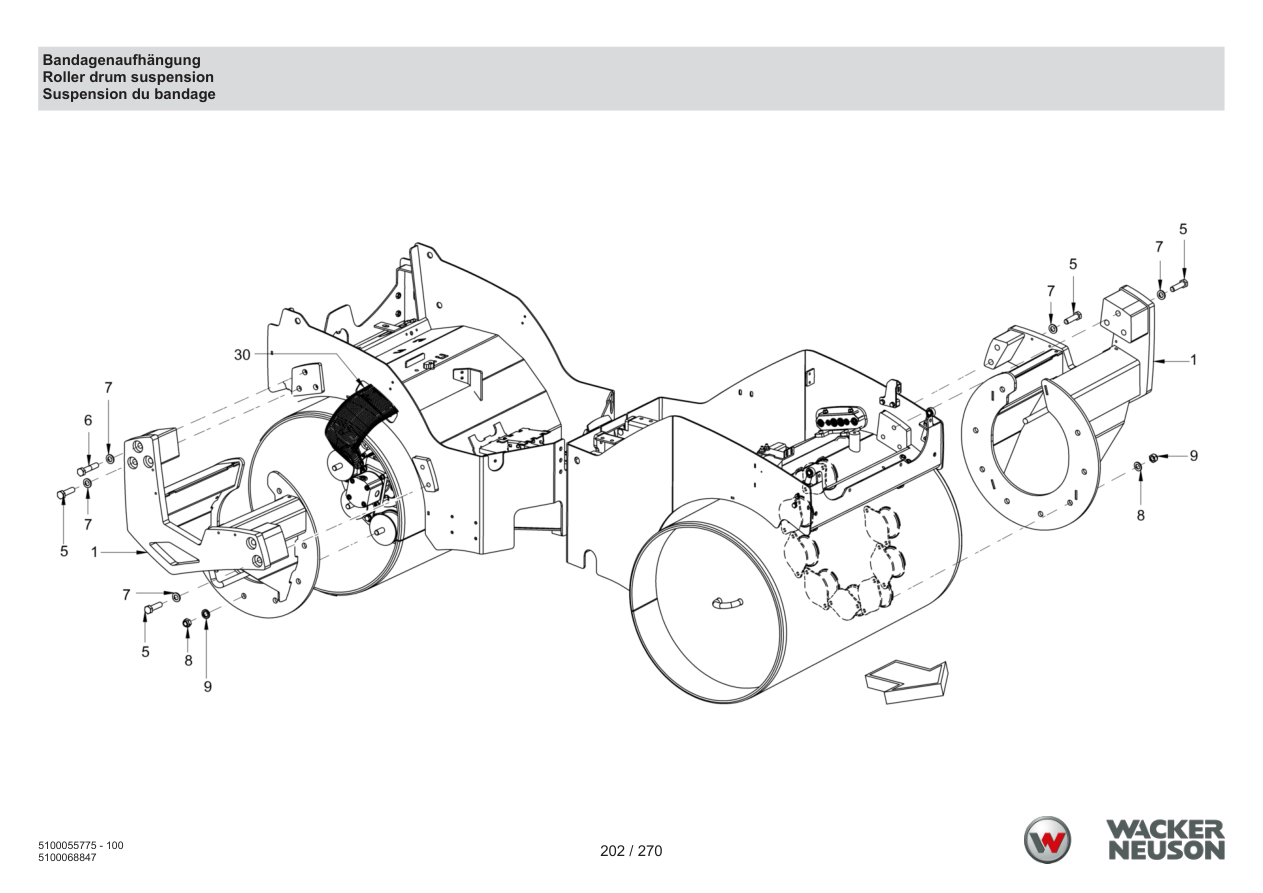 Wacker Neuson RD18-100 Roller Roller drum suspension parts diagram