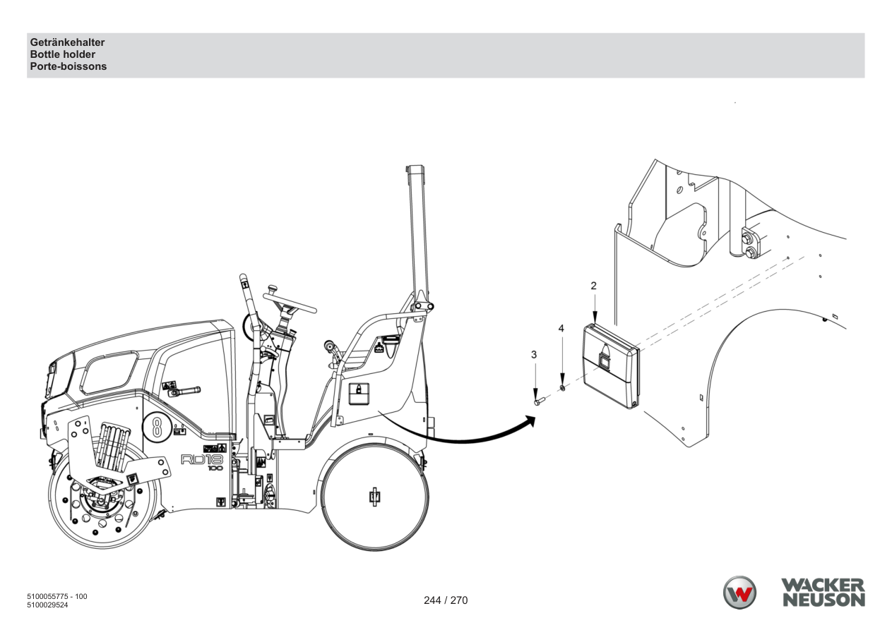 Wacker Neuson RD18-100 Roller Bottle holder parts diagram