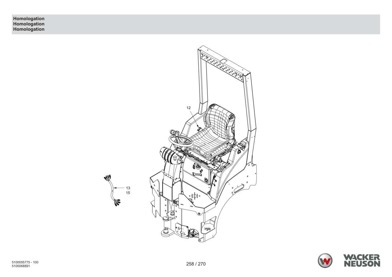 Wacker Neuson RD18-100 Roller Homologation parts diagram