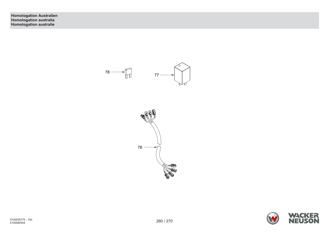 Wacker Neuson RD18-100 Roller Homologation Australia parts diagram
