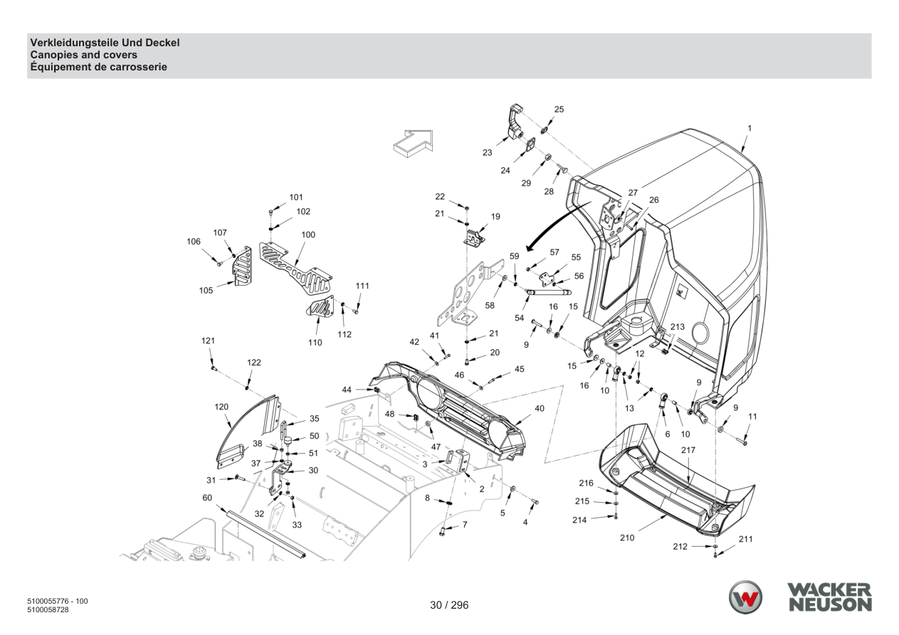 Wacker Neuson RD18-100 Roller Canopies and covers parts diagram