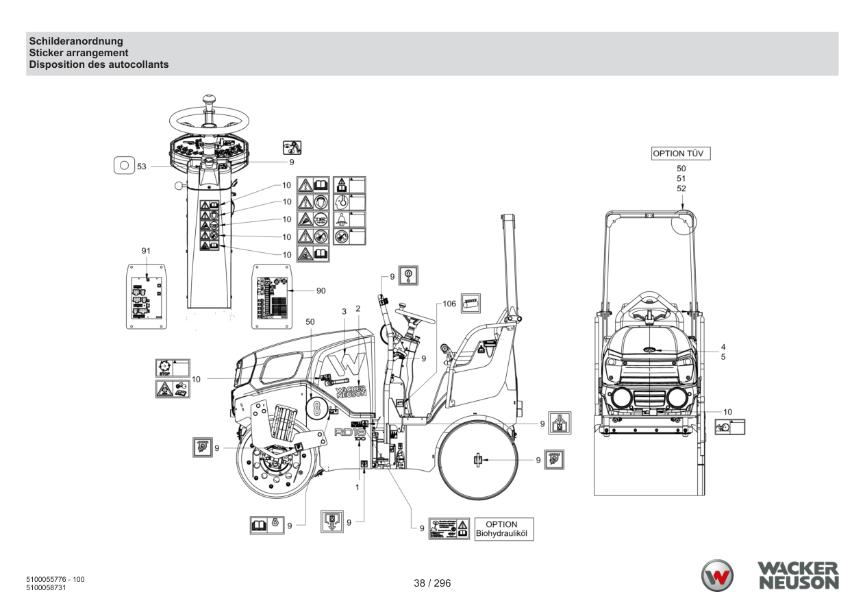 Wacker Neuson RD18-100 Roller Label arrangement parts diagram