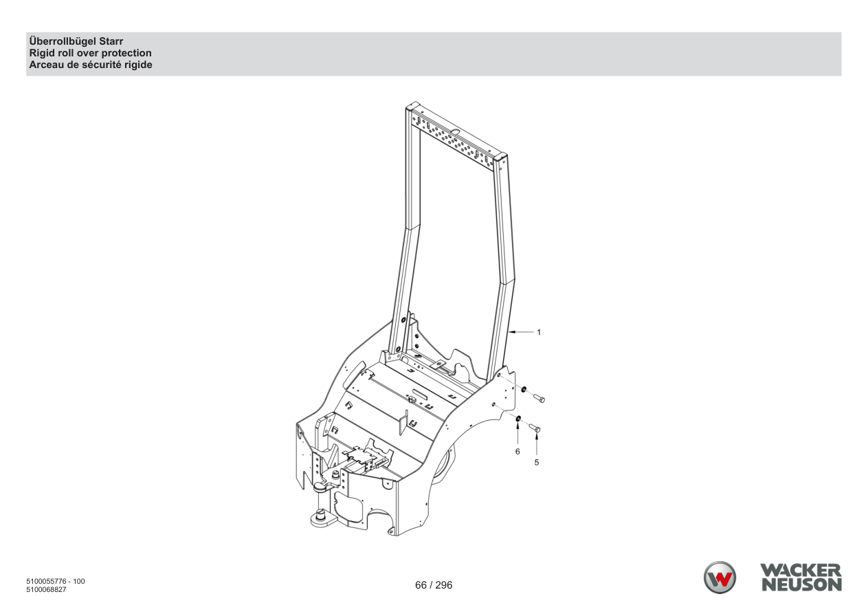 Wacker Neuson RD18-100 Roller Rigid roll over protection parts diagram