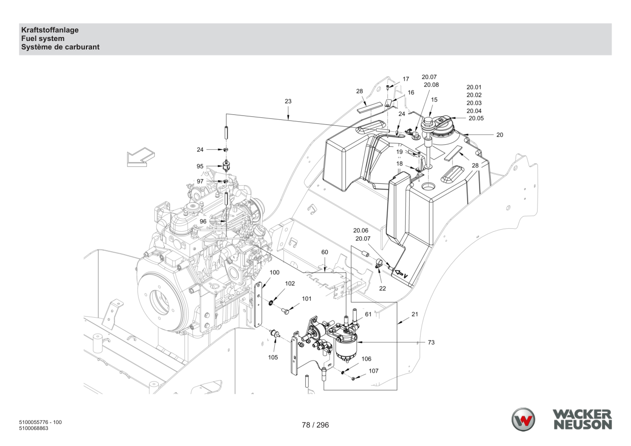 Wacker Neuson RD18-100 Roller Fuel system parts diagram