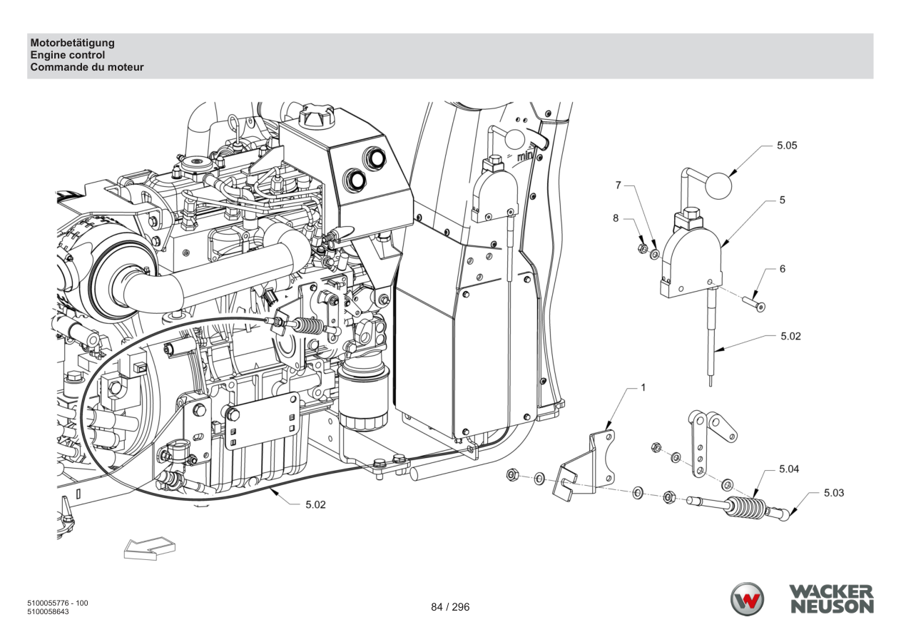 Wacker Neuson RD18-100 Roller Engine control parts diagram