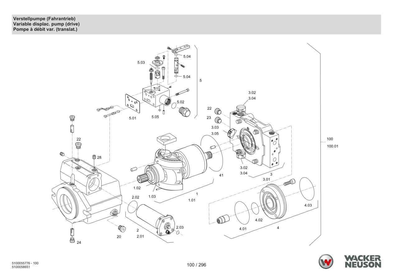 Wacker Neuson RD18-100 Roller Variable displac. pump (drive) parts diagram