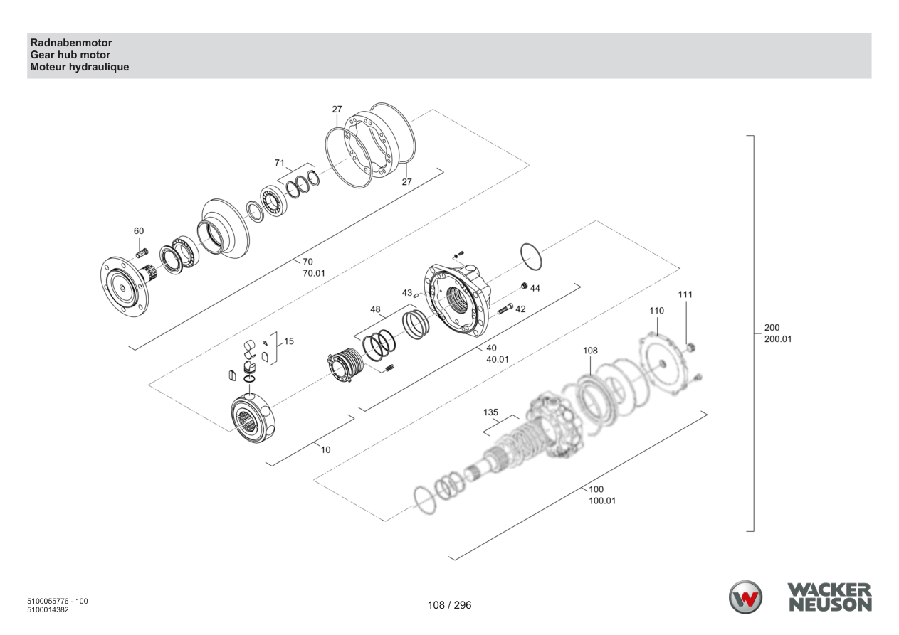 Wacker Neuson RD18-100 Roller Wheel hub motor parts diagram