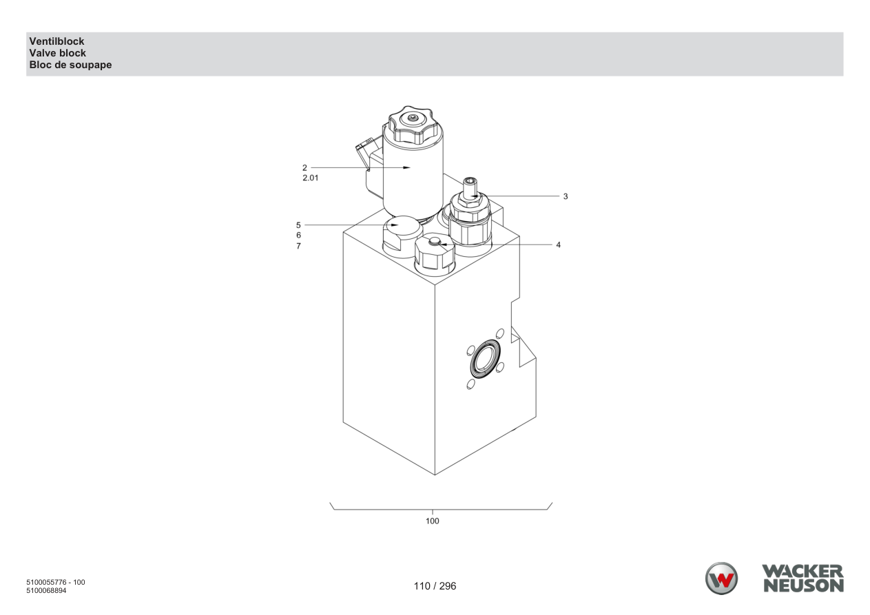 Wacker Neuson RD18-100 Roller Valve block parts diagram