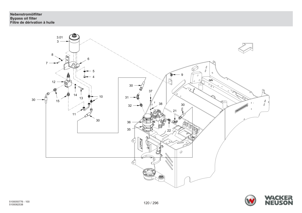 Wacker Neuson RD18-100 Roller Bypass oil filter parts diagram