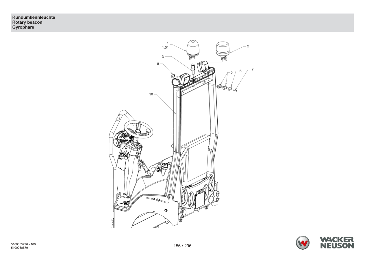 Wacker Neuson RD18-100 Roller Rotating beacon light parts diagram