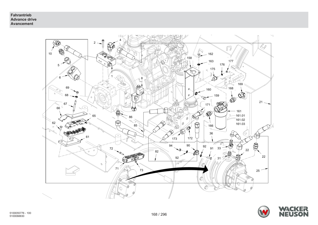 Wacker Neuson RD18-100 Roller Advance drive parts diagram