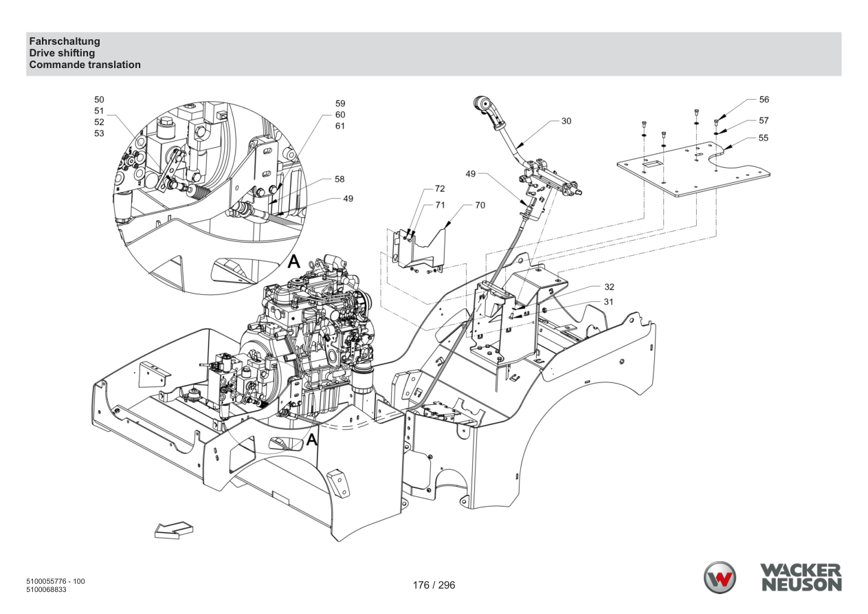 Wacker Neuson RD18-100 Roller Drive shifting parts diagram