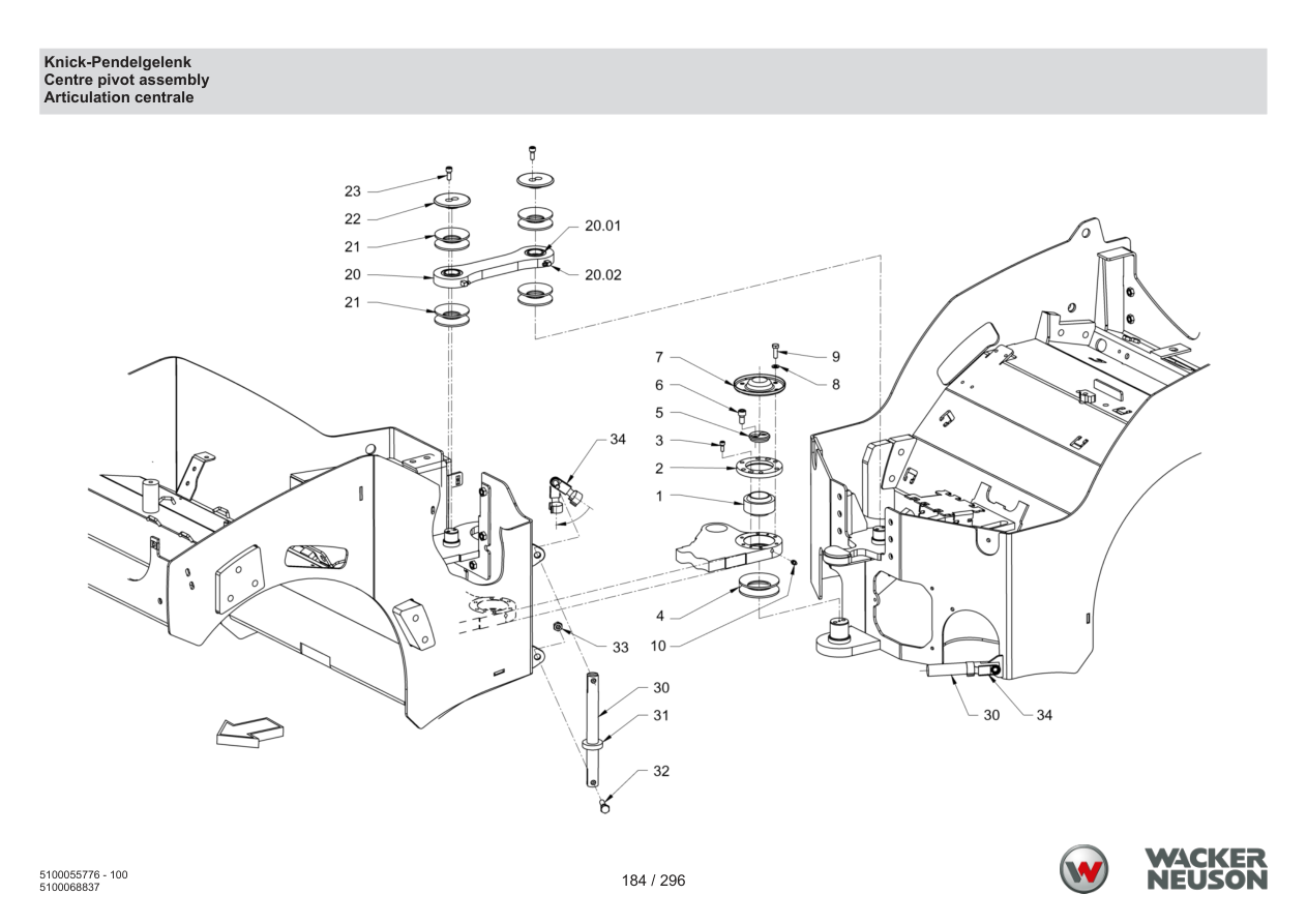 Wacker Neuson RD18-100 Roller Articulated pendulum joint parts diagram