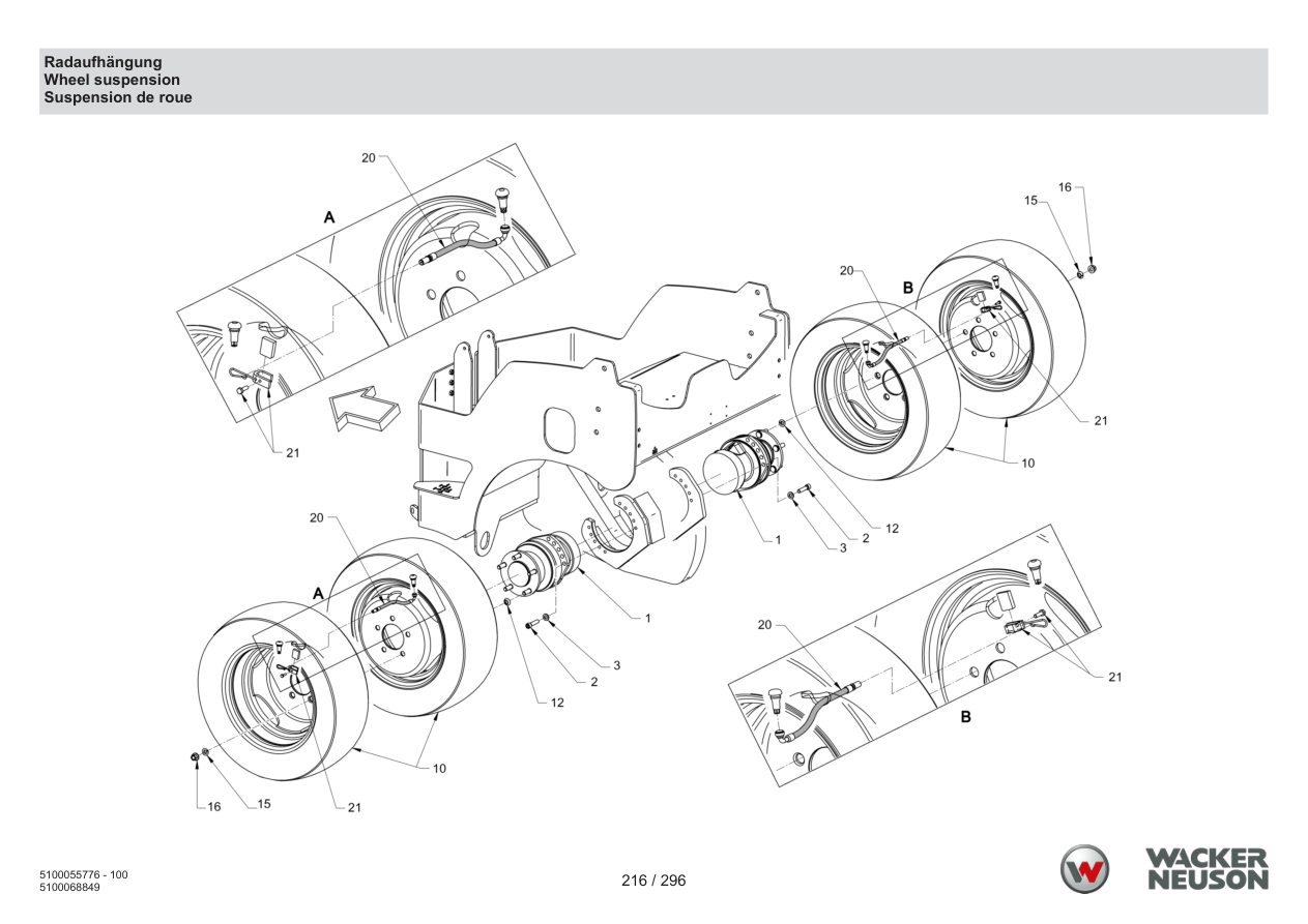 Wacker Neuson RD18-100 Roller Wheel suspension parts diagram