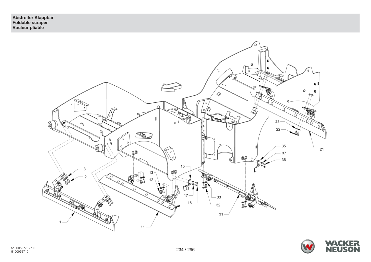 Wacker Neuson RD18-100 Roller Scraper foldable parts diagram