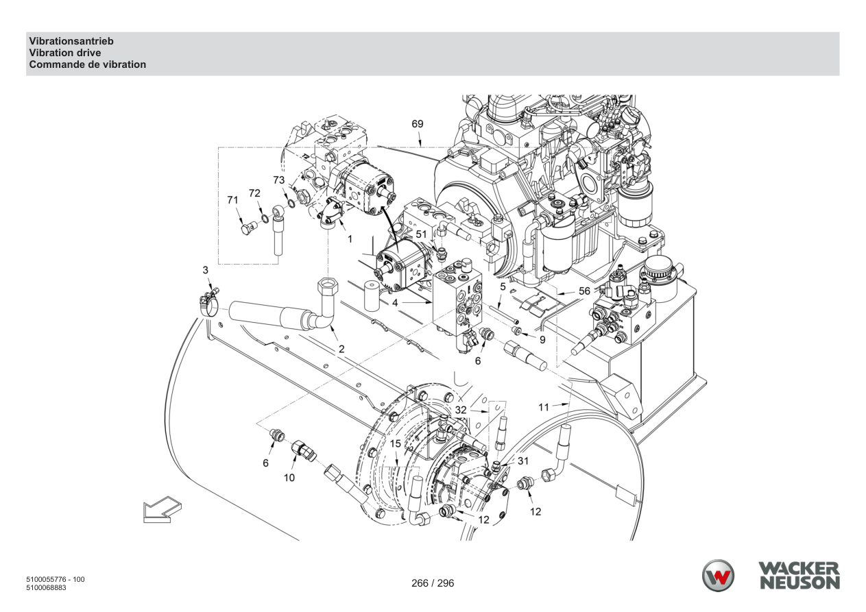 Wacker Neuson RD18-100 Roller Vibration drive parts diagram