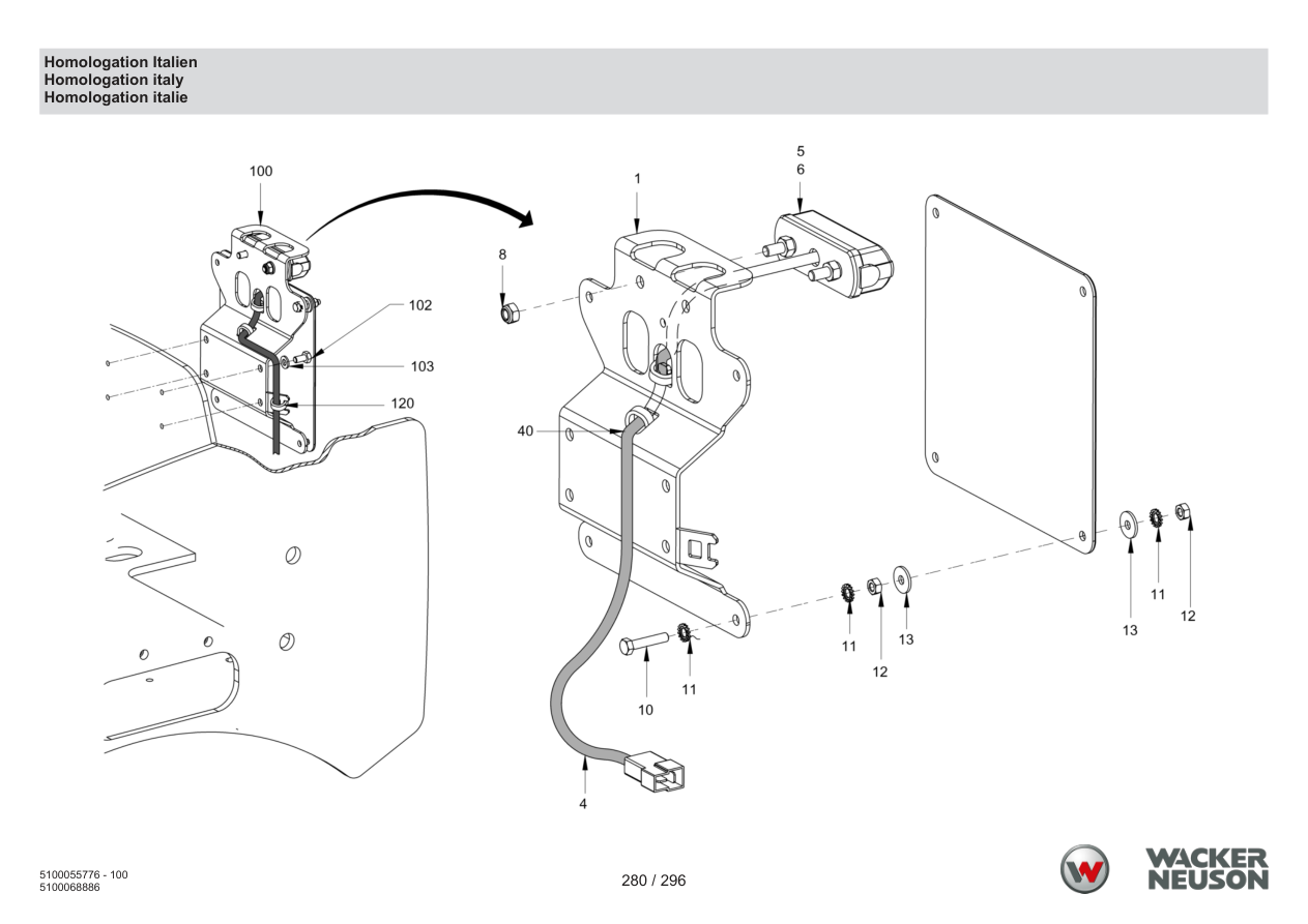 Wacker Neuson RD18-100 Roller Homologation Italy parts diagram