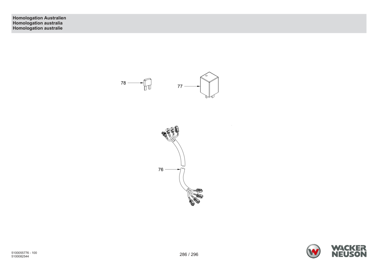 Wacker Neuson RD18-100 Roller Homologation Australia parts diagram
