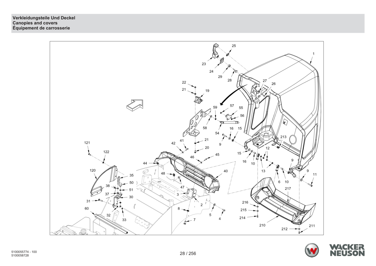 Wacker Neuson RD18-80 Roller Canopies and covers parts diagram