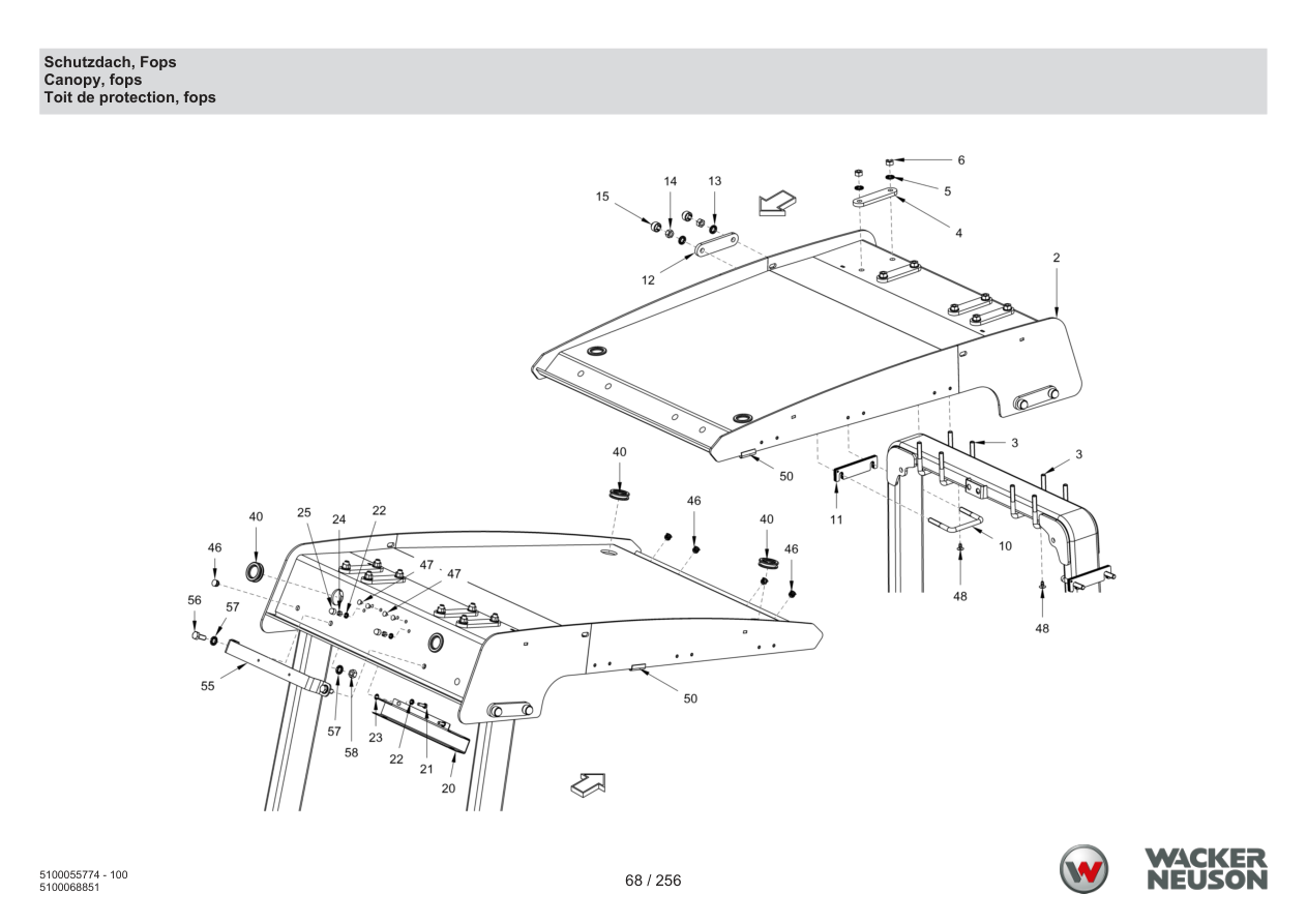 Wacker Neuson RD18-80 Roller Canopy, fops parts diagram