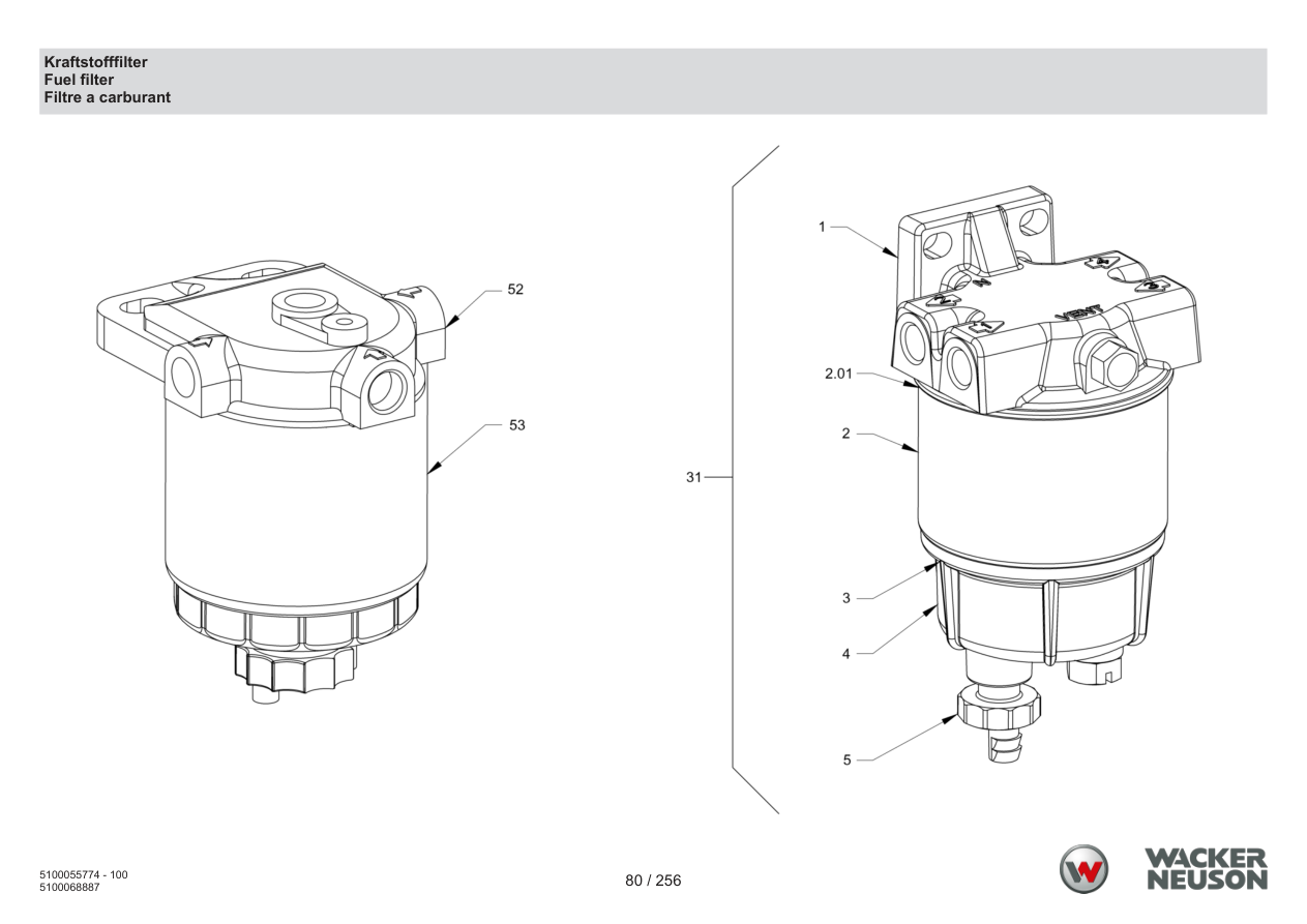 Wacker Neuson RD18-80 Roller Fuel Filter parts diagram