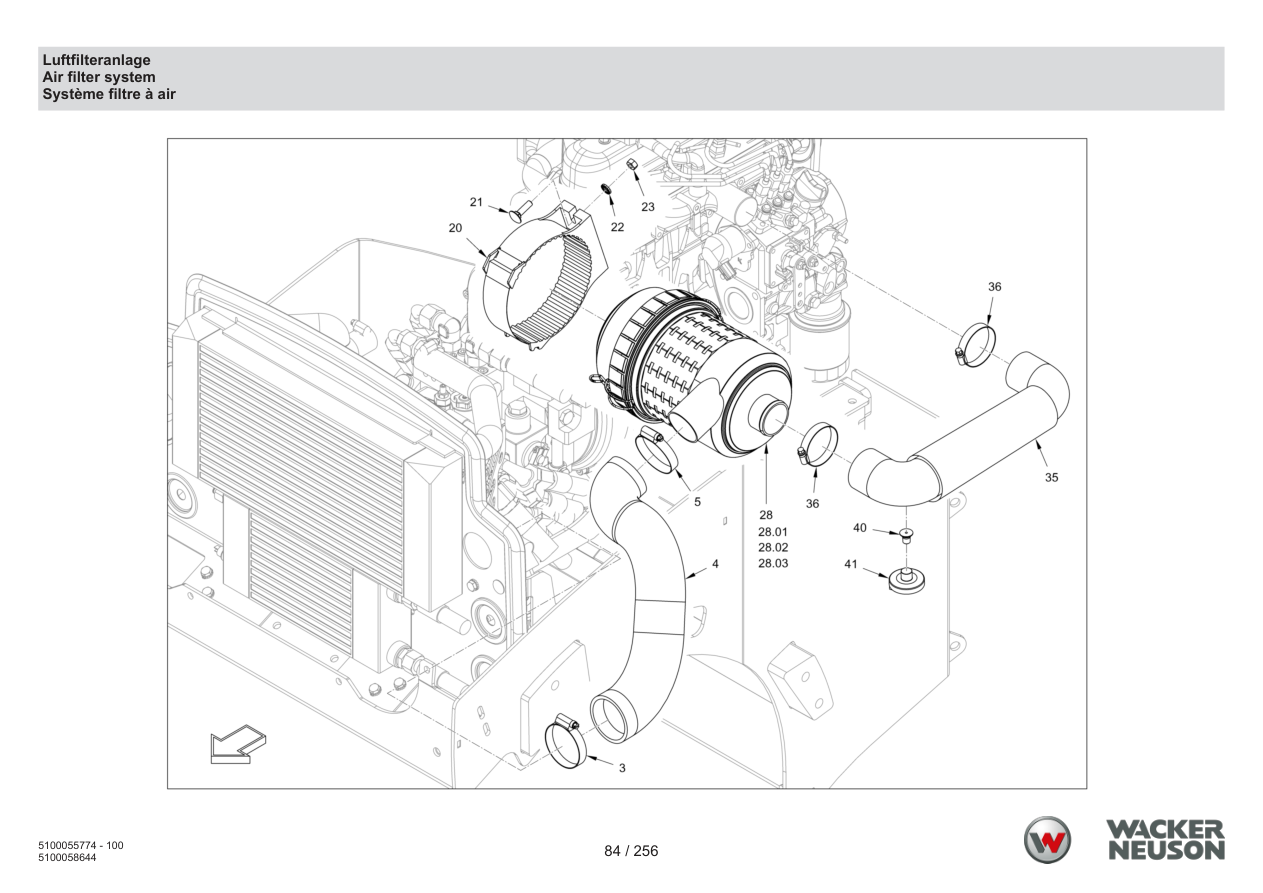 Wacker Neuson RD18-80 Roller Air filter system parts diagram