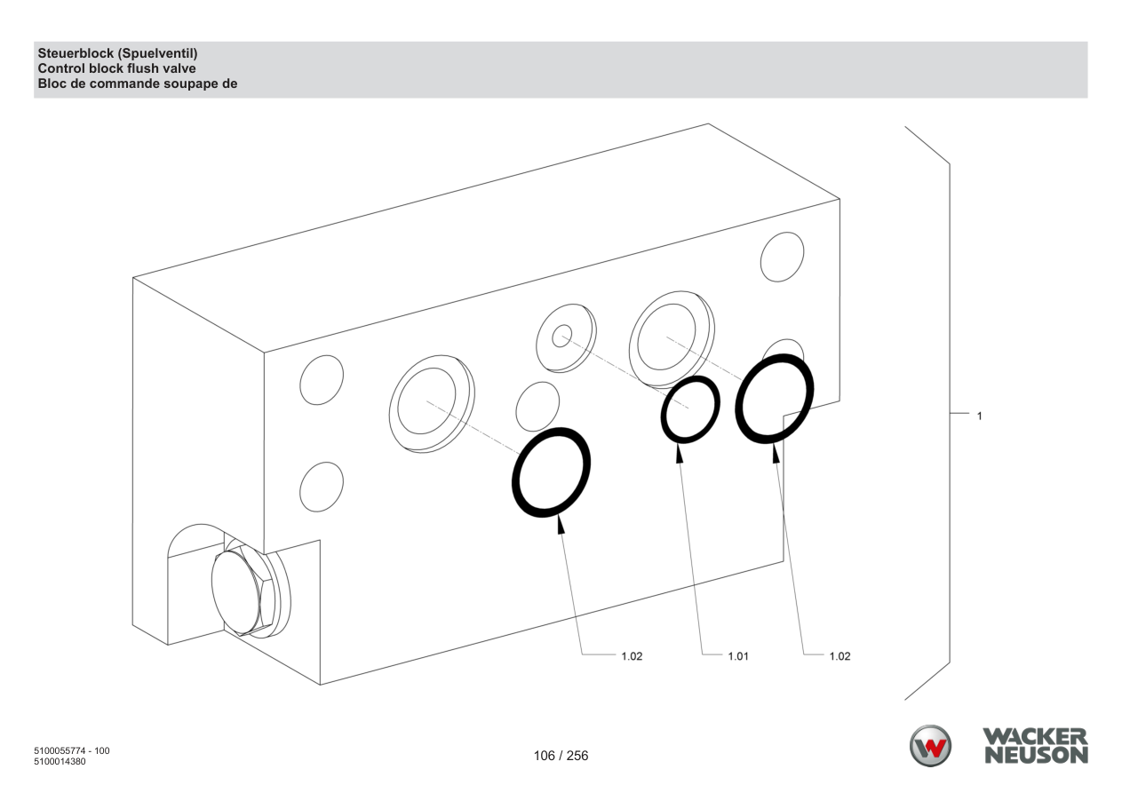Wacker Neuson RD18-80 Roller Control block (flush valve) parts diagram