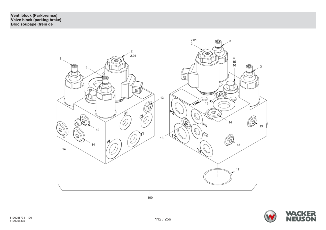 Wacker Neuson RD18-80 Roller Valve block (parking brake) parts diagram