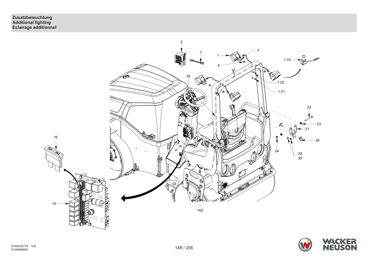 Wacker Neuson RD18-80 Roller Additional lighting parts diagram