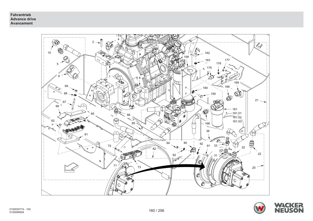 Wacker Neuson RD18-80 Roller Advance drive parts diagram