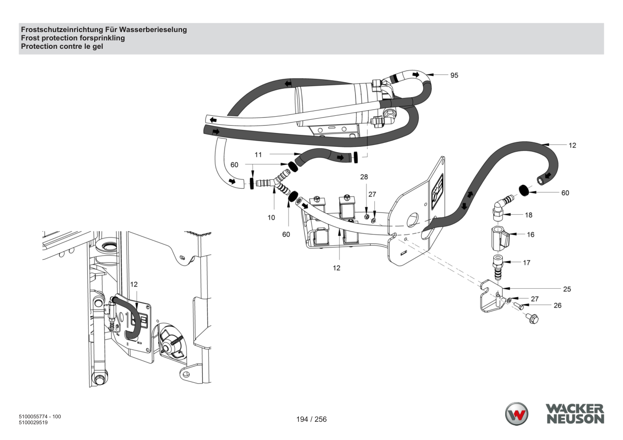 Wacker Neuson RD18-80 Roller Frost protection forsprinkling parts diagram