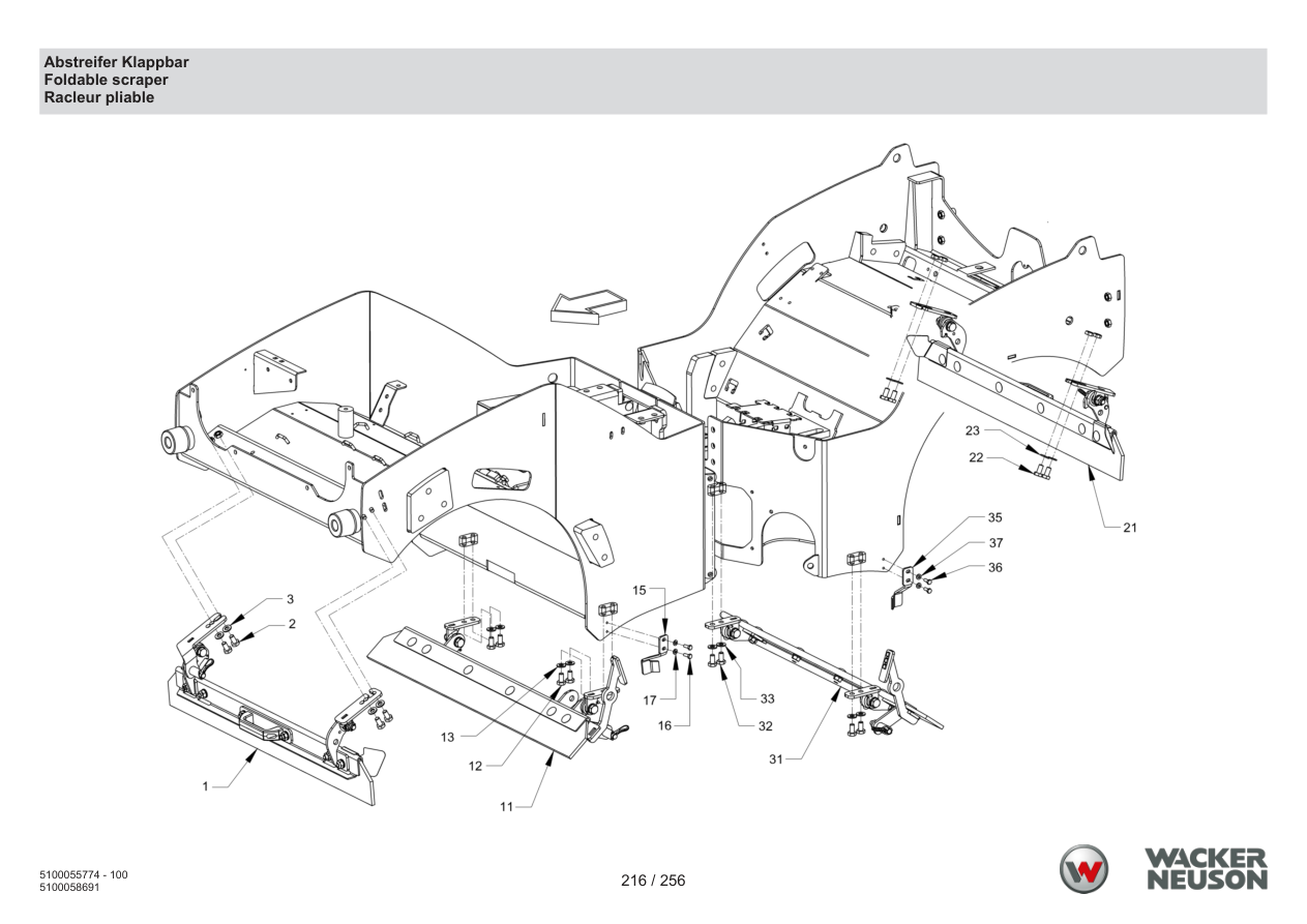 Wacker Neuson RD18-80 Roller Scraper foldable parts diagram