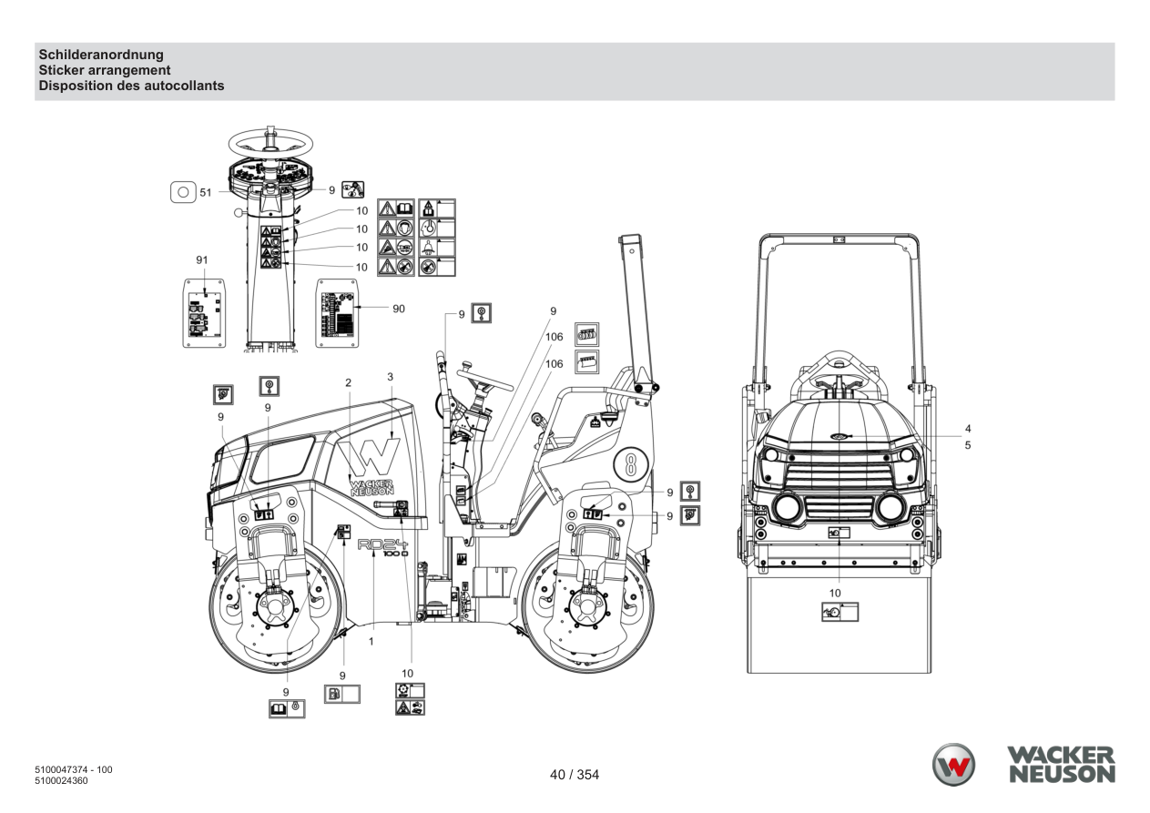 Wacker Neuson RD24-100 Roller Label arrangement parts diagram