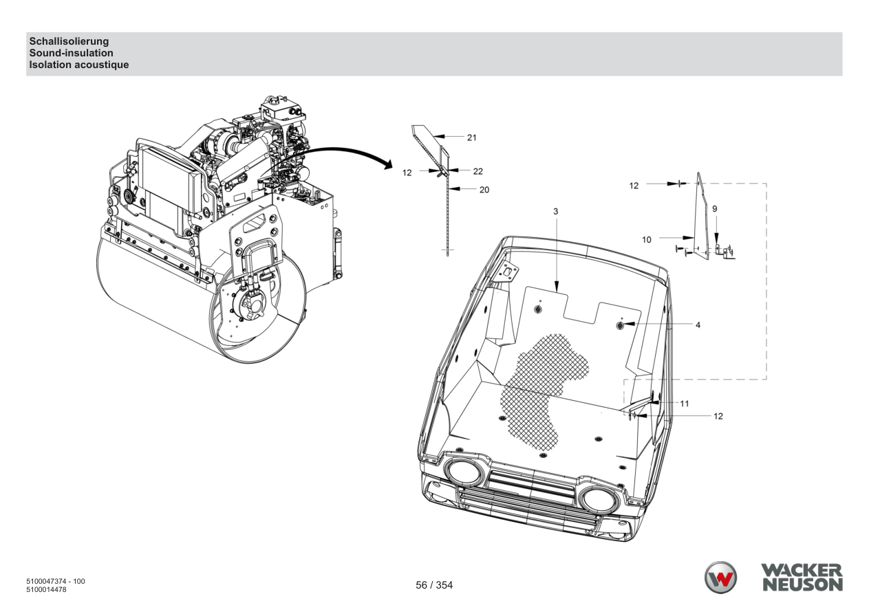 Wacker Neuson RD24-100 Roller Sound insulation parts diagram