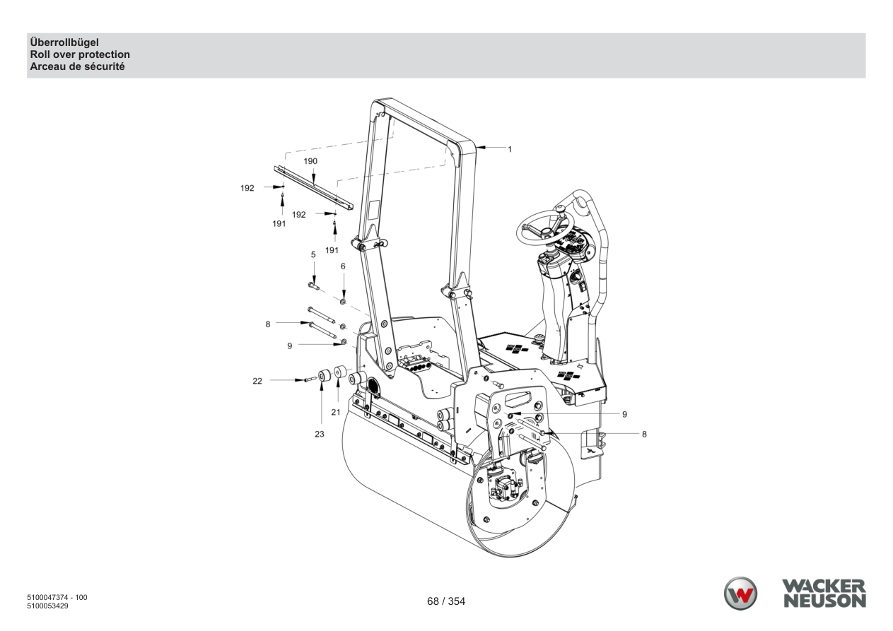 Wacker Neuson RD24-100 Roller Roll over protection parts diagram