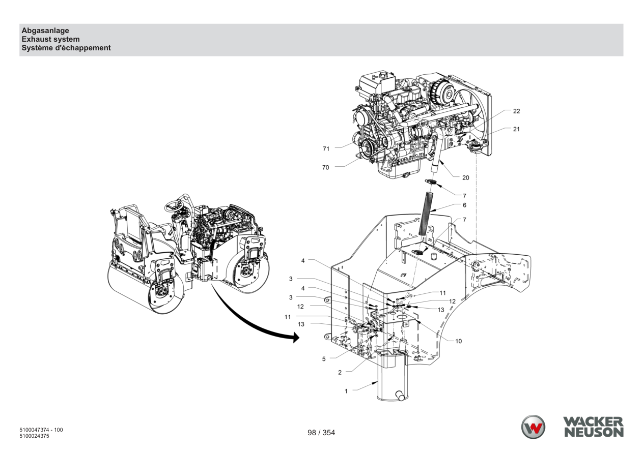 Wacker Neuson RD24-100 Roller Exhaust system parts diagram
