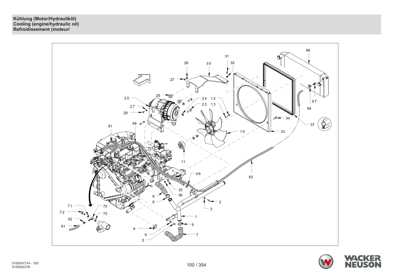 Wacker Neuson RD24-100 Roller Cooling (engine/hydraulic oil) parts diagram