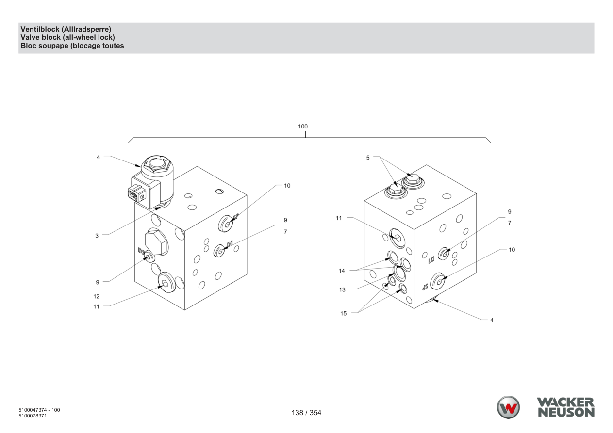 Wacker Neuson RD24-100 Roller Valve block (all-wheel lock) parts diagram