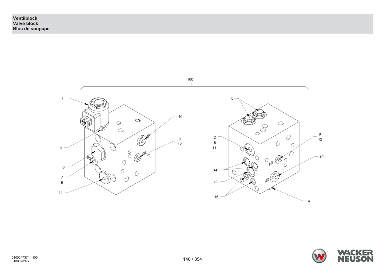 Wacker Neuson RD24-100 Roller Valve block parts diagram
