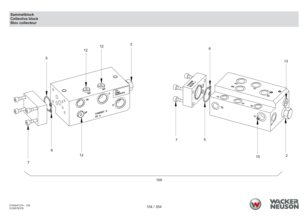 Wacker Neuson RD24-100 Roller Manifold block parts diagram