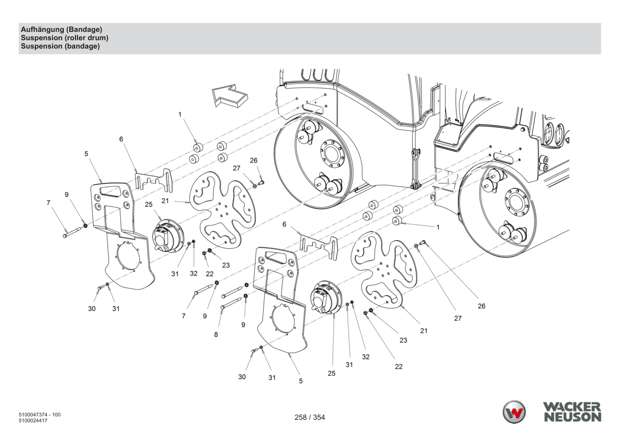 Wacker Neuson RD24-100 Roller Suspension (roller drum) parts diagram