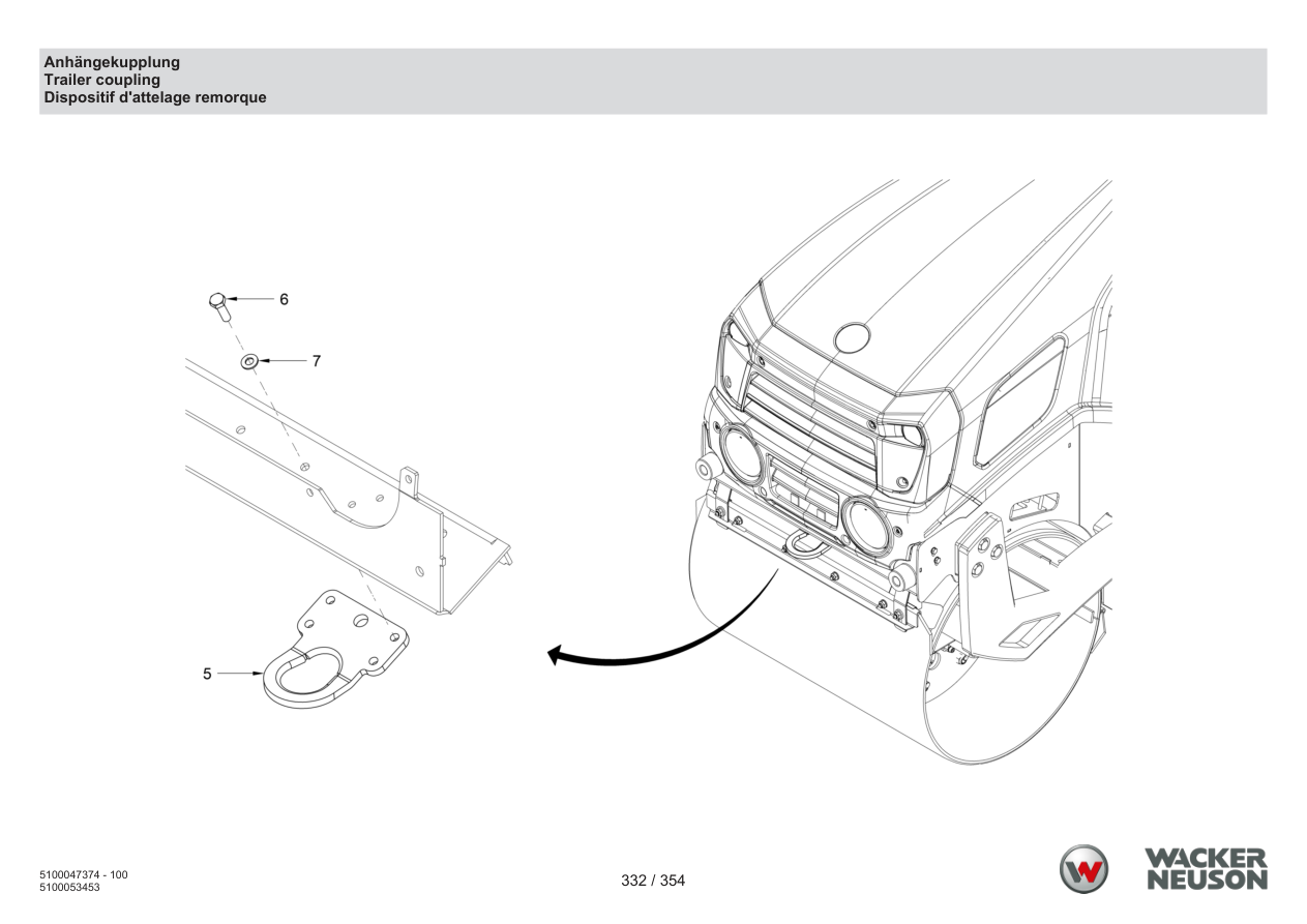 Wacker Neuson RD24-100 Roller Trailer coupling parts diagram