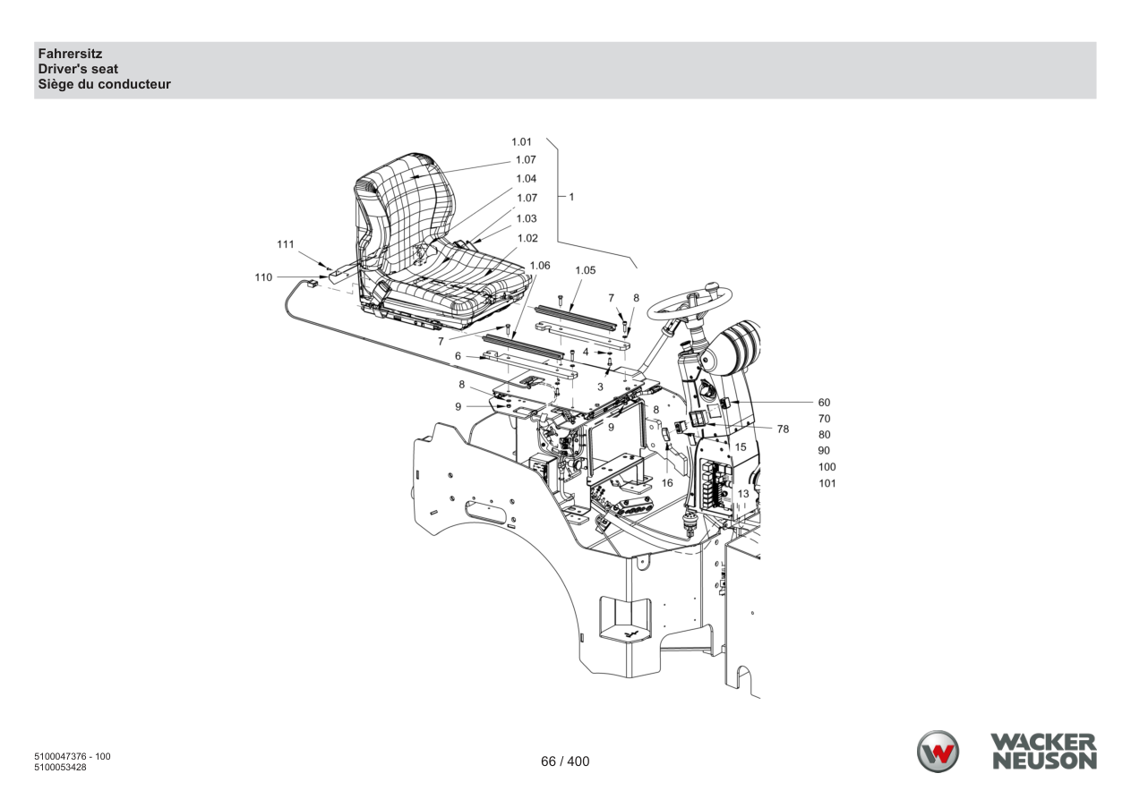 Wacker Neuson RD24-100 Roller Driver seat parts diagram