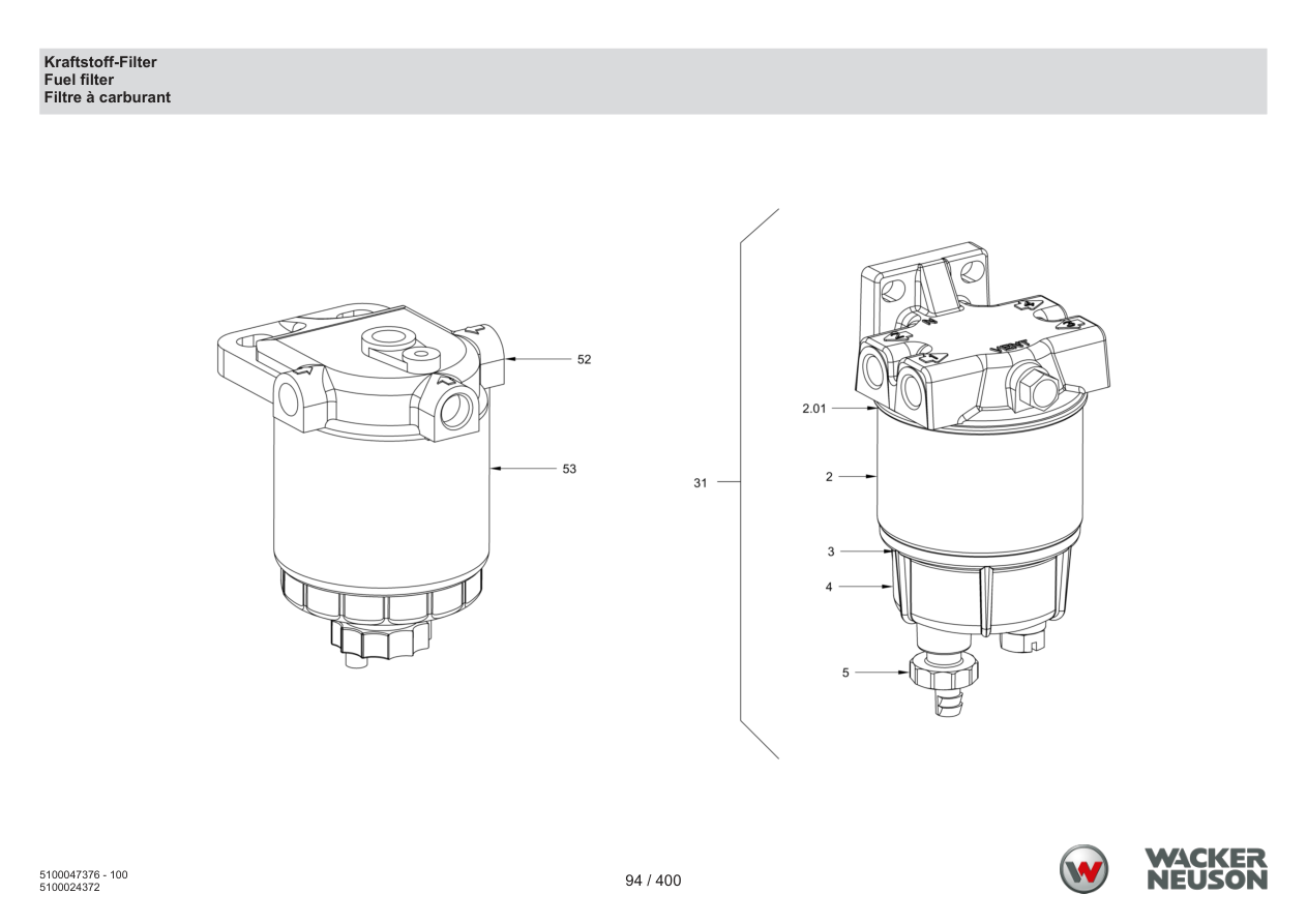 Wacker Neuson RD24-100 Roller Fuel Filter parts diagram