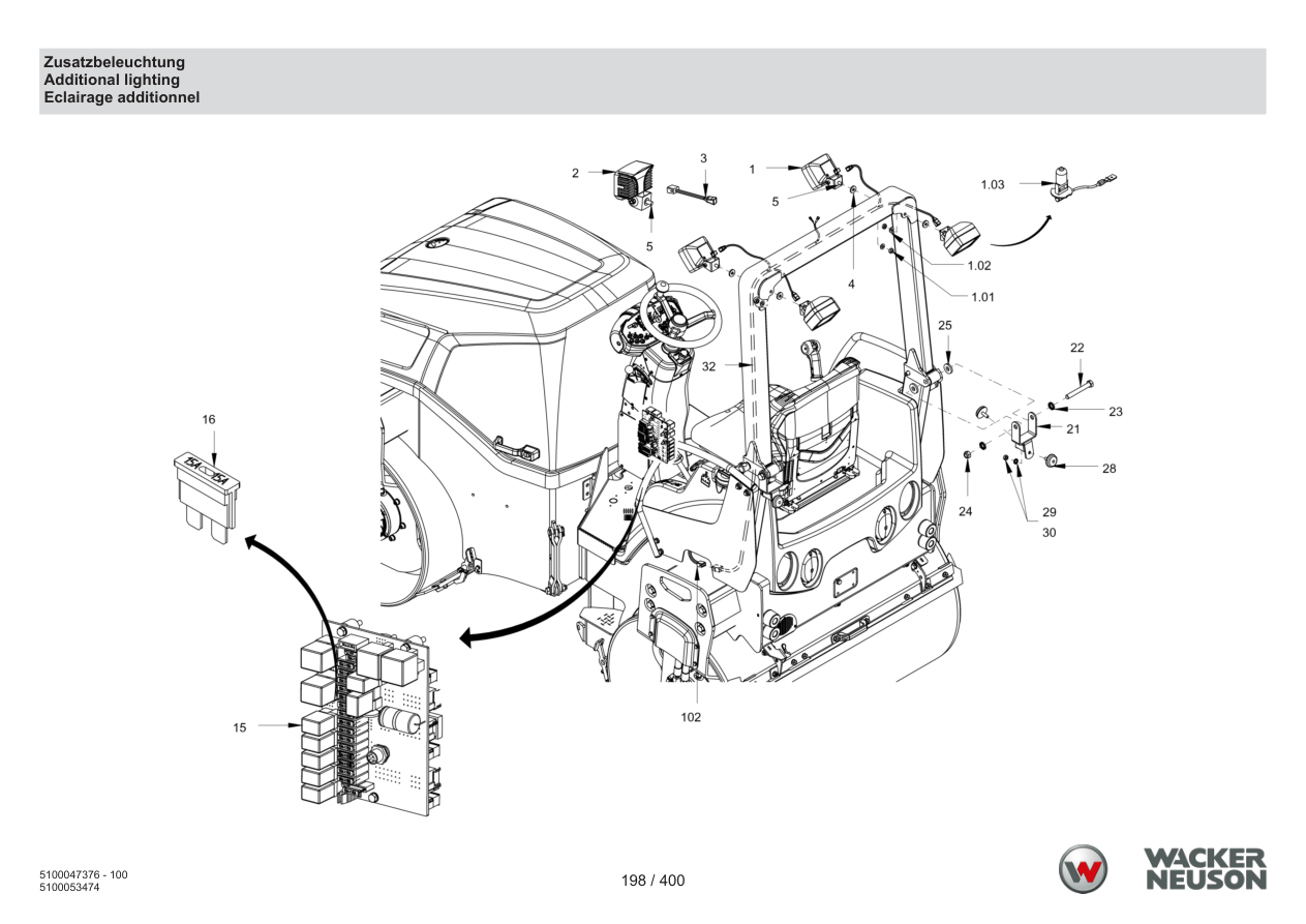 Wacker Neuson RD24-100 Roller Additional lighting parts diagram