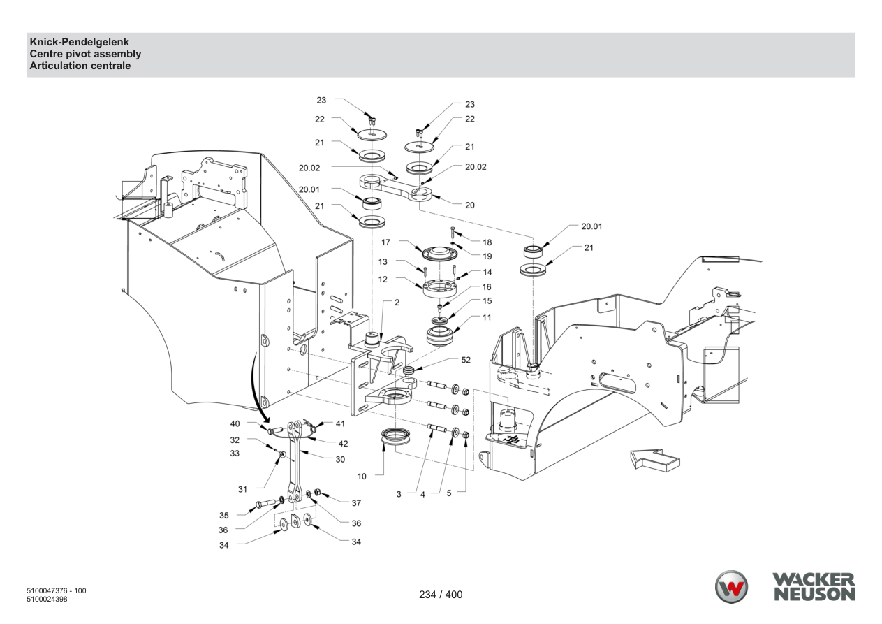 Wacker Neuson RD24-100 Roller Articulated pendulum joint parts diagram