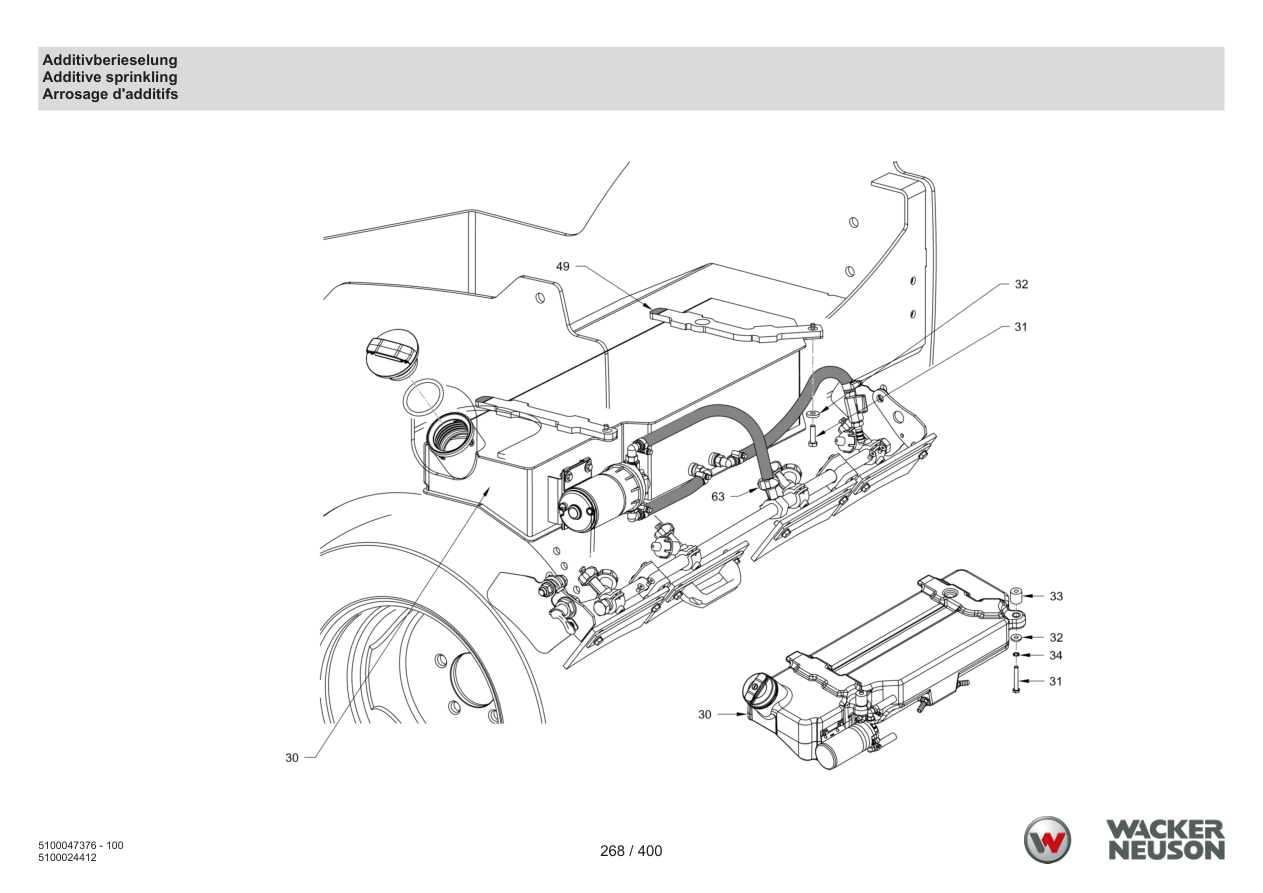 Wacker Neuson RD24-100 Roller Additive sprinkling parts diagram