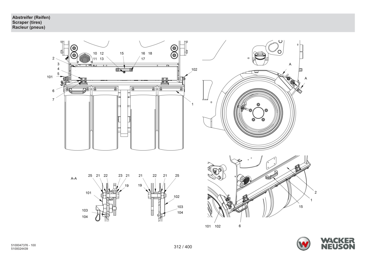 Wacker Neuson RD24-100 Roller Scraper (Tyre) parts diagram