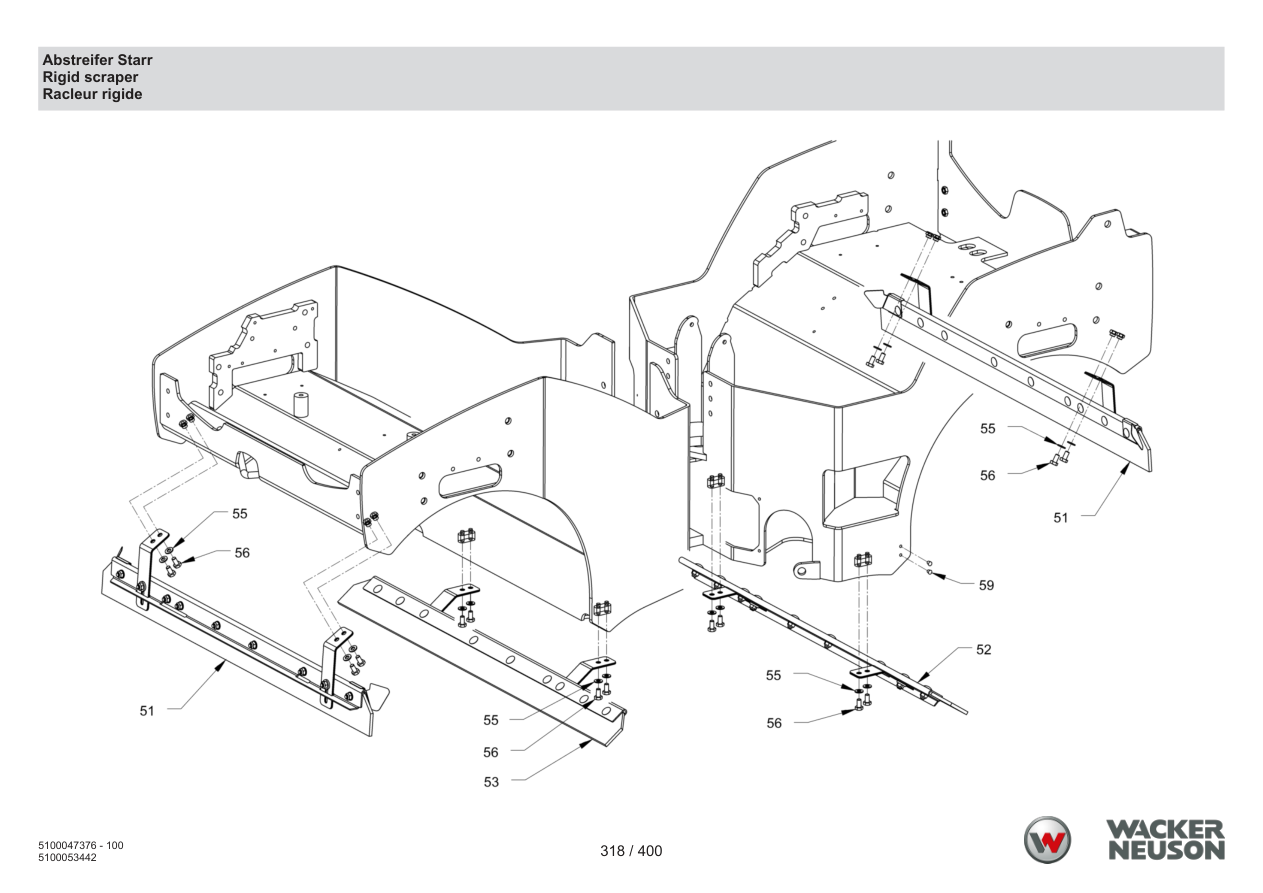 Wacker Neuson RD24-100 Roller Scraper rigid parts diagram